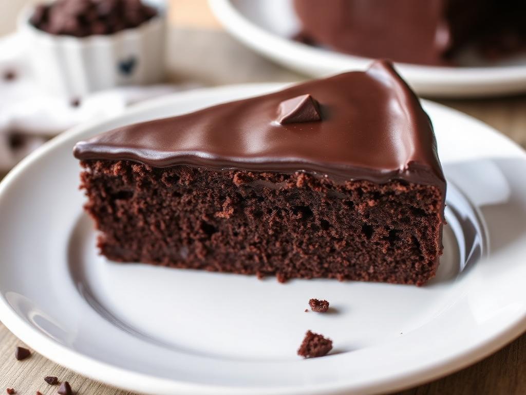 Torta de Chocolate Low Carb Sem Açúcar e Sem Glúten Fatia de torta de chocolate low carb sem açúcar e sem glúten com ganache brilhante