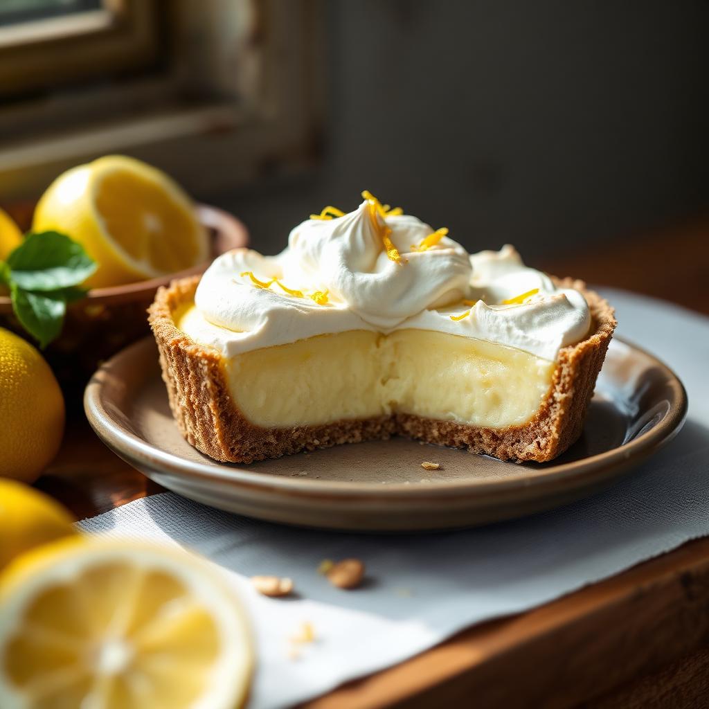 Torta de Limão Cremosa Sem Açúcar e Sem Glúten Fatia de torta de limão cremosa sem açúcar e sem glúten com raspas de limão